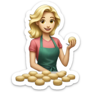 Blond girl in apron makes macaroons sticker