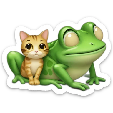 Grenouille et chat qui se font un câlin sticker