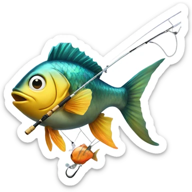 fish with four legs wearing boots with a fishing rod sticker
