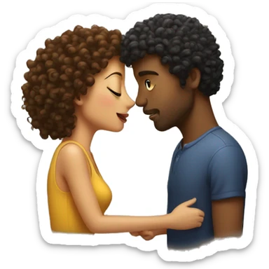man with curly hair kisses women sticker