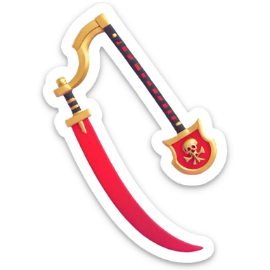 Golden sickle weapon with red highlights, Reaper symbol sticker