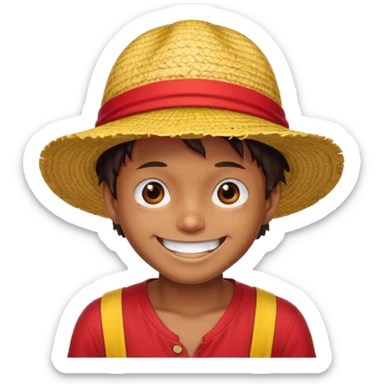 Luffy with a big smile and red shirt with yellow and red straw hat sticker