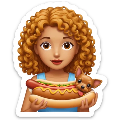 Hot dog girl curly and yorkie dog. sticker