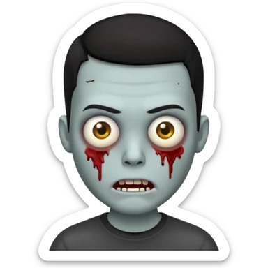 zombie iPhone emoji with buzz cut black hair and black t-shirt sticker