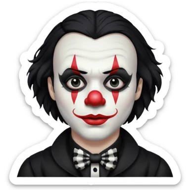 man with black hair only black and white clown makeup black eye makeup black lipstick black clothes sticker