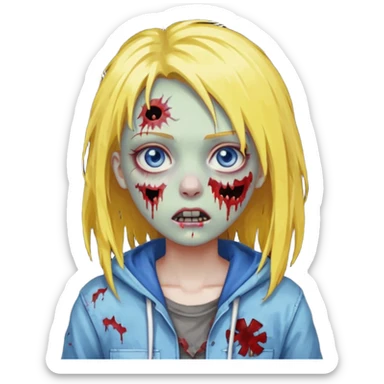 zombie girl yellow hair and blue eyes pixeled sticker