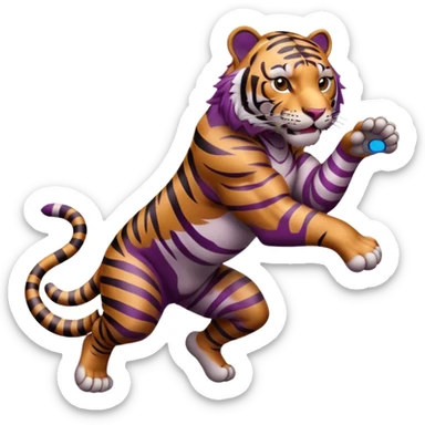 purple with burgundy stripes jumping tiger sticker
