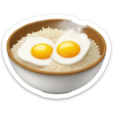 a bowl of rice with two eggs and chicken thigh upright sticker
