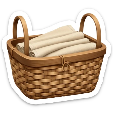 A wooden raffia Brown basket with fresh washed linen sticker