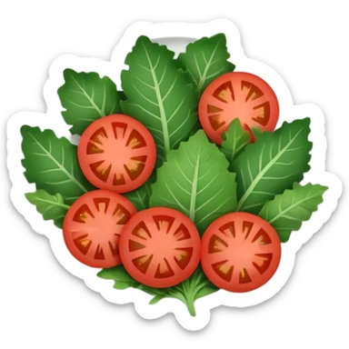 Minimalistic flat vector icon, iOS style, thin black contour on white background. Plate filled with leafy greens and tomato slices. Clean, no text, no shadows sticker