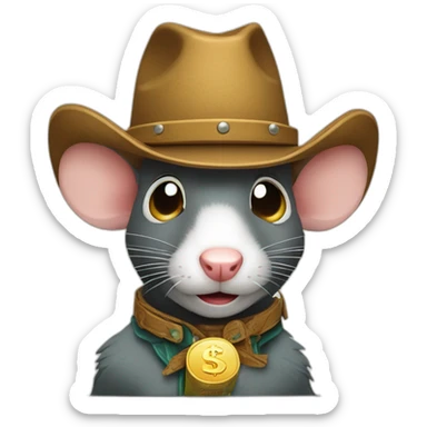 greedy cowboy rat with dollars in the eyes sticker