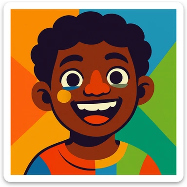 face of an Afro-Peruvian boy, smiling and joyful, vibrant and colorful style sticker