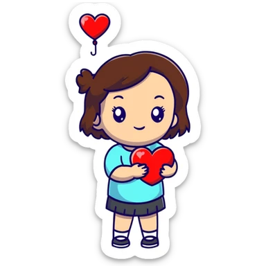 Brown hair Girl with Heart  sticker