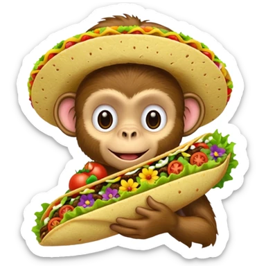 A monkey holding a taco and flowers  sticker