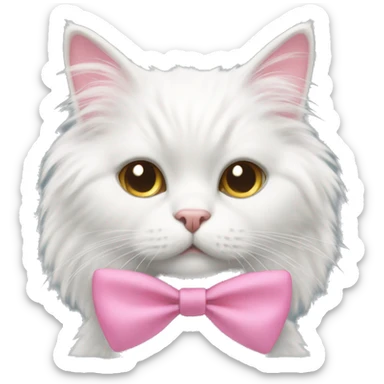 White fluffy cat with a pink bow on right ear sticker