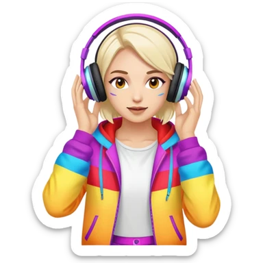 Russian rave artist with headphones and colorful outfit performing sticker