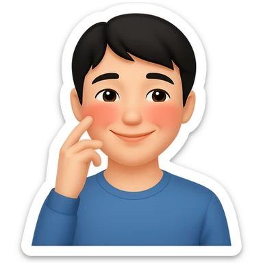 Make the handsome black-haired guy smile more, keeping his dreamy, flushed look and subtle romantic hints that his boyfriend is the cause of his low blood pressure. Preserve the transparent background. sticker