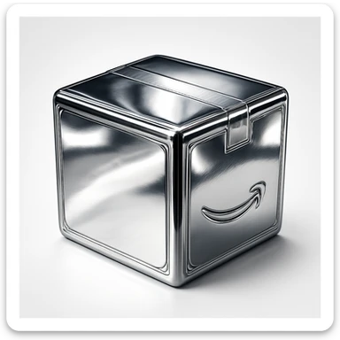 metallic chrome box, sleek and modern, with a shiny finish, maintaining the same package shape and visible tape details sticker