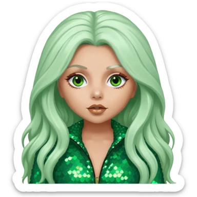 Jesy Nelson from Little Mix with long white hair, green sequin outfit sticker