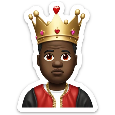 Notorious BIG with hearts on his eyes and a tilted crown on his head sticker