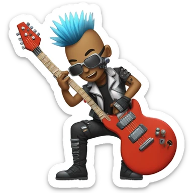 cyberpunk rockstar, mohawk,  mechanical sci-fi electric guitar sticker