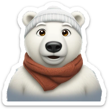 polar bear wearing a scarf and winter hat sticker