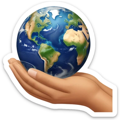 a hand raising the planet earth sticker