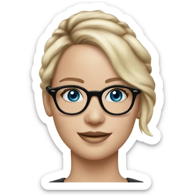 Realistic Jennifer Lawrence wearing black glasses and blue eyes happy  sticker