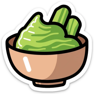 Wasabi root and ground wasabi paste in a bowl sticker