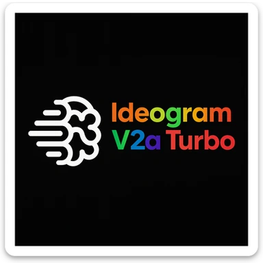 make a non gradient solid but colorful text of "Ideogram V2a Turbo", black background, add this logo too,  sticker