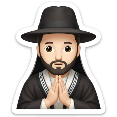 orthodox jewish man, praying, tallit, hat sticker