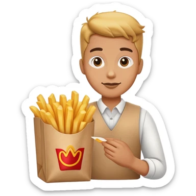 Fast food worker putting fries in the bag sticker