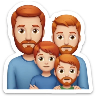 Family: redhead mom, bold dad with fair-haired beard, three fair-haired little boys without beards sticker