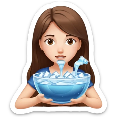 Girl dipping her face in a bowl full of ice with highly enriched water in a bowl in a large mansion sticker