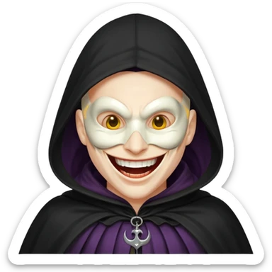 Una cara con risa malvada quitándose una máscara con una sonrisa agradable  sticker