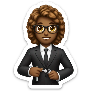 brown skin realtor with hair holding a black key sticker
