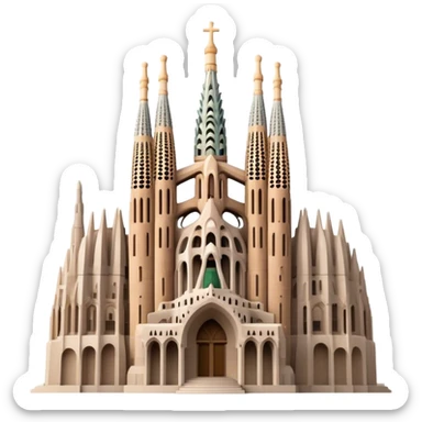 Cinematic Realistic Sagrada Fam√≠lia Landmark Emoji, depicted with the intricate, soaring architecture of the basilica rendered with detailed textures and dramatic, ethereal lighting. sticker