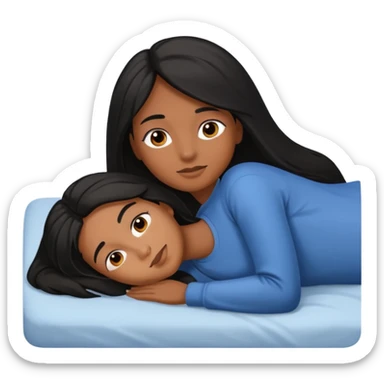 Piel morena, pelo largo  acostada en una cama sticker