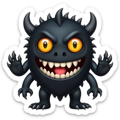 Scary, black monster with feet and arm with white eyes and like a emoji sticker