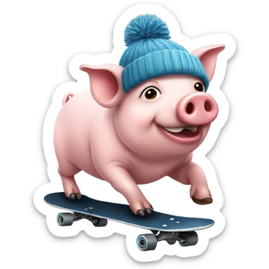 Pig wearing a beanie skating sticker