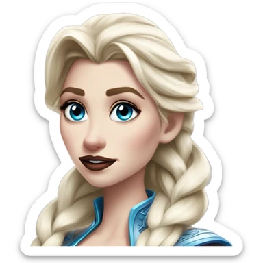 Warcraft geeky computer Elsa in Marvel Avengers style, oil paint, mysterious eyes, intricate lips, masterpiece pose, odd perspective, beautiful, desirable, logical sticker