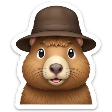 A capybara with a hat sticker