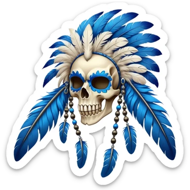 Furry Fakémon-Pokémon-animal-creature with a skull mask, and a feather-mane-collar, and blue feathers, (full body) sticker