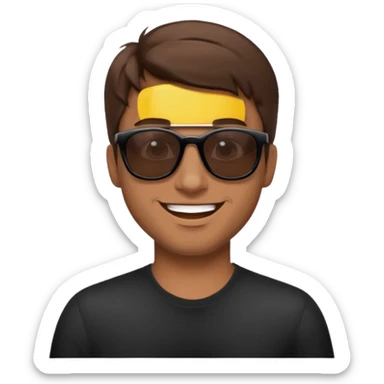 happy man with brown hair and black sunglasses iOS style sticker