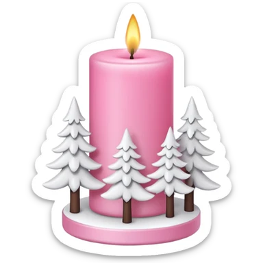 Pink candle holder with white trees and a beautiful white candle sticker