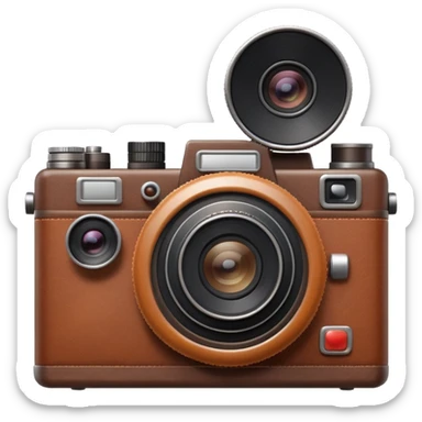 retro camera object icon, vintage photo camera, leather texture, big lens, cute 3D cartoon, mobile game icon style, clean background, no text, no watermark
  sticker