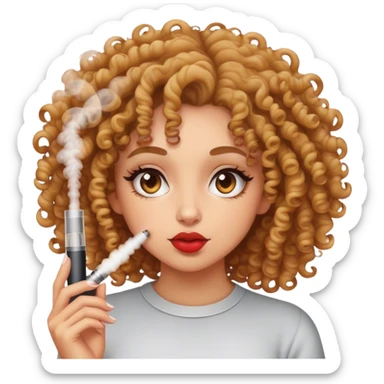 A curly haired girl vaping sticker