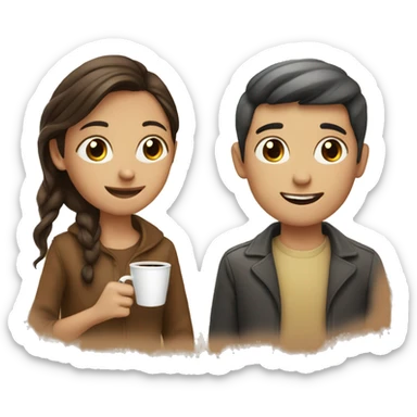 girl and boy having coffee sticker
