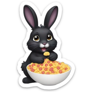 Small furry black rabbit eat frootloops sticker