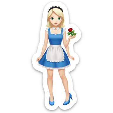 King, black hair, body, legst, blue eyes, shoes, maid blonde hair, green eyes, sexy white short sleveless dress, shoes sticker